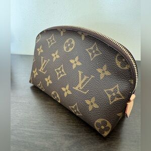 Authentic Louis Vuitton Monogram Dome Cosmetic Pouch - Brown with Gold Monogram